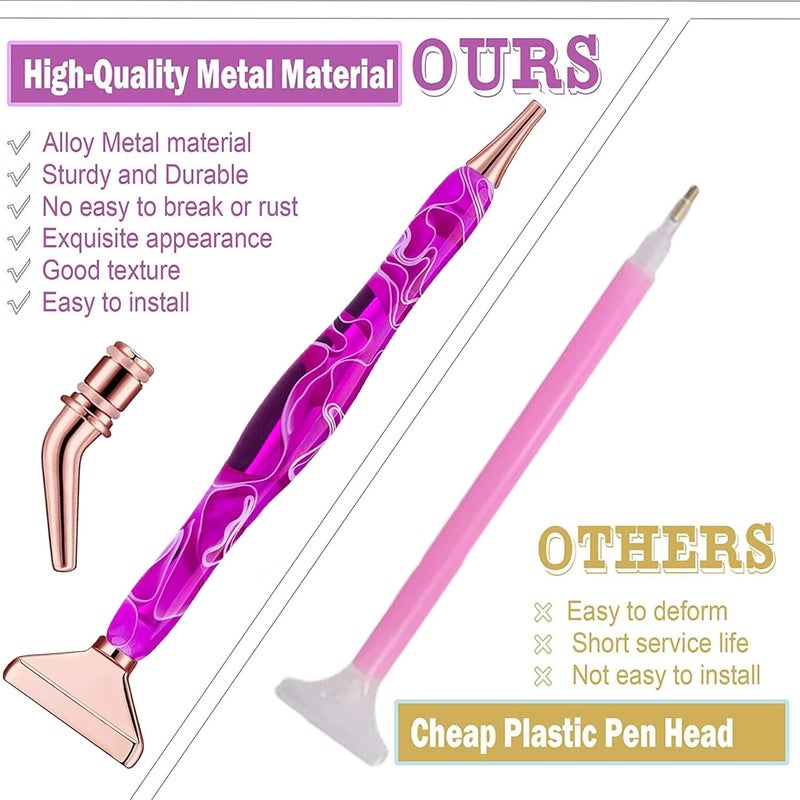 Heyseri 14PCS Diamond Painting Pen Accessories Tools Set Ergonomic Diamond Art Pen Exquisite Stainless Steel Metal Pen Tips and 6 Painting Glue Clay,Comfort Grip and Faster Drilling for DIY Craft - Image 4